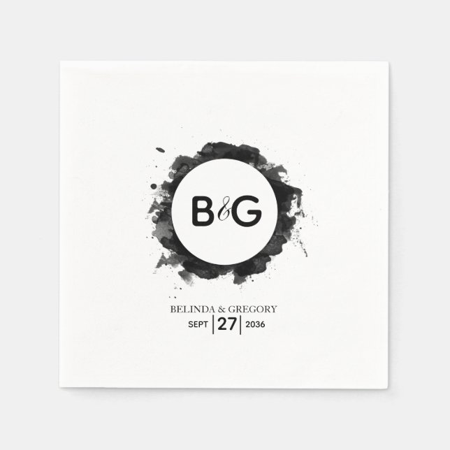 Serviette En Papier Mariage noir simple (Devant)