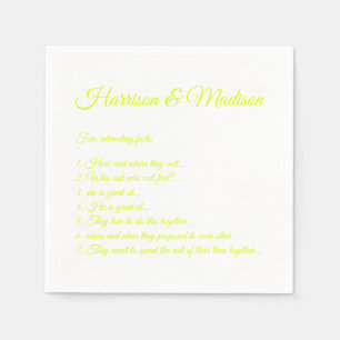 Serviette En Papier Mariage Noms de script Couple Fun Faits chartreuse