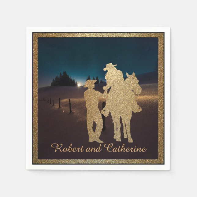 Serviette En Papier Mariage Occidental Cowboy Cowgirl Personnalités (Devant)