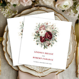 Serviette En Papier Mariage Or Marron Opulent Floral Eucalyptus Or