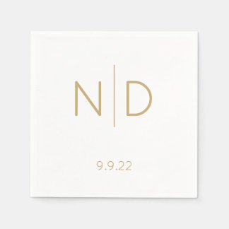 Serviette En Papier Mariage or Monogram simple élégant avec date