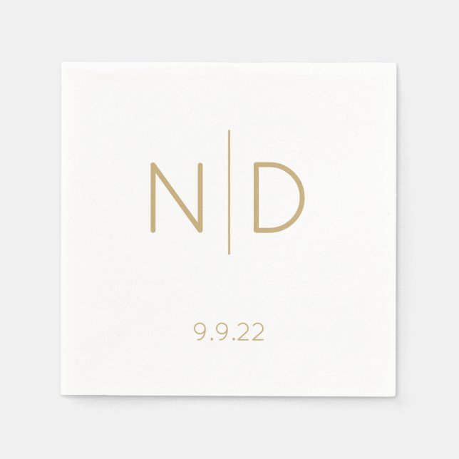 Serviette En Papier Mariage or Monogram simple élégant avec date (Devant)