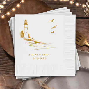 Serviette En Papier Mariage Or Nautical Seaside Lighthouse