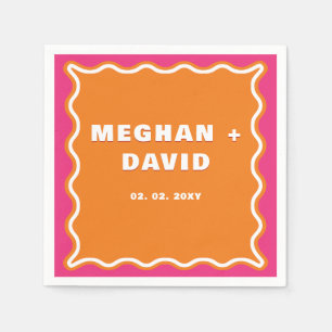 Serviette En Papier Mariage orange rose rose rose ondulé rétro