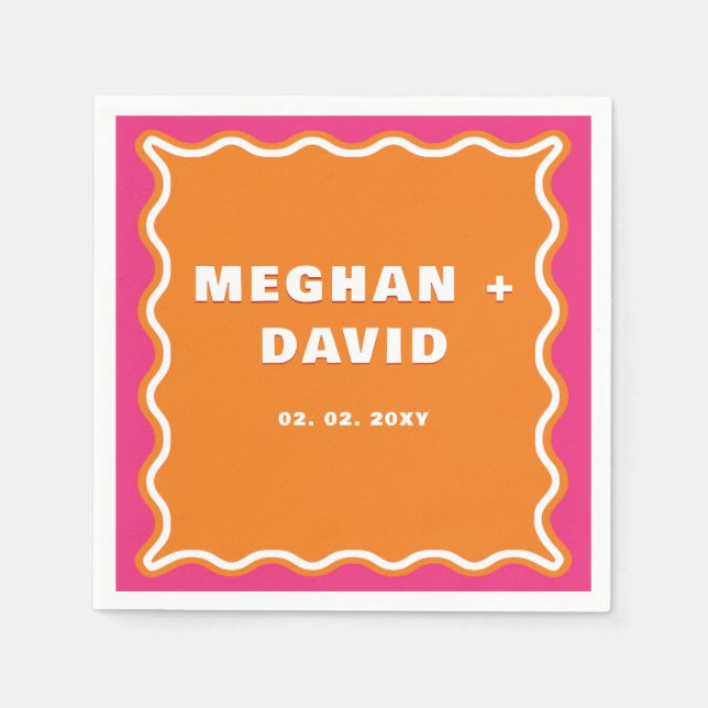 Serviette En Papier Mariage orange rose rose rose ondulé rétro (Devant)