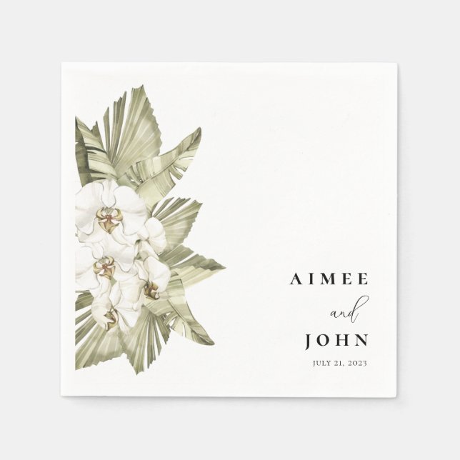 Serviette En Papier Mariage Orchidée blanche Cocktail Napkins (Devant)