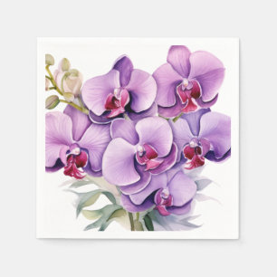 Serviette En Papier Mariage Orchidées violettes et blanches
