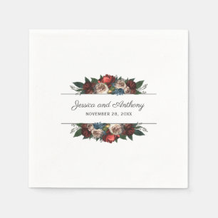 Serviette En Papier Mariage ou Fiançailles Fleuraux de Luxe aux Tons d