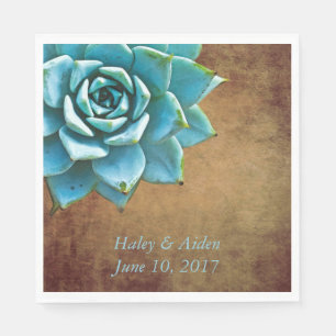 Serviette En Papier Mariage ou Fiançailles Succulent Rustique Brown