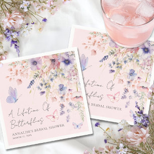 Serviette En Papier Mariage papillon fleur sauvage rose tendre