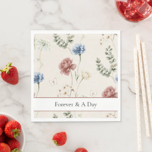 Serviette En Papier Mariage Papillon Fleurs Blanches Bleues Rose Bourg