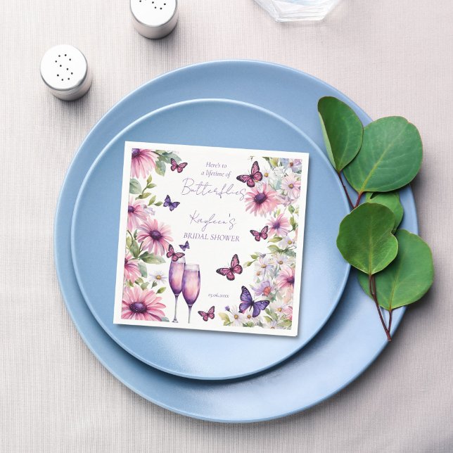 Serviette En Papier Mariage papillons violets pour toute une vie (To a Lifetime of butterflies purple pink bridal shower monogram printed napkins custom table decor)