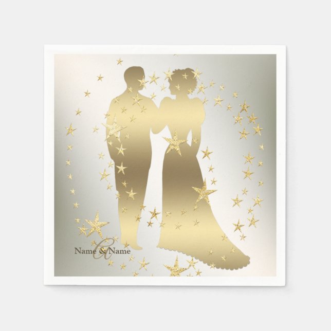 Serviette En Papier Mariage Partie Golden Bride Groom Vintage (Devant)