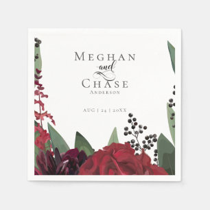 Serviette En Papier Mariage Party Napkin   Riche Bourgogne Marsala Flo