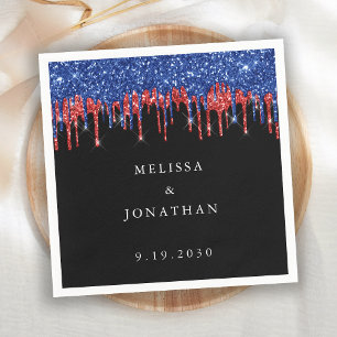 Serviette En Papier Mariage Patriotique Éclaboussures de Paillettes Bl