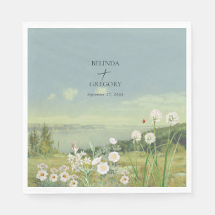 Serviette En Papier Mariage Paysage de montagne Fleur sauvage aquarell