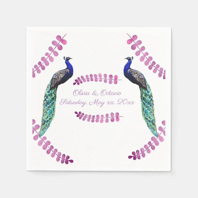 Serviette En Papier Mariage Peacock (Devant)