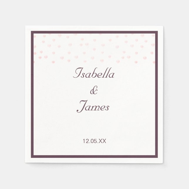 Serviette En Papier Mariage perles d'or rose (Devant)