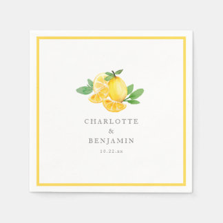 Serviette En Papier Mariage personnalisé au citron aquarelle