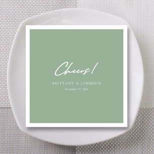 Serviette En Papier Mariage personnalisé avec écriture "Cheers" vert s