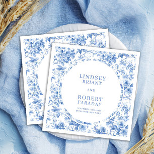 Serviette En Papier Mariage personnalisé avec toile de Jouy royale ble