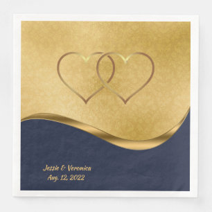 Serviette En Papier Mariage personnalisé bleu marine et or