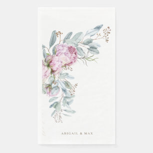 Serviette En Papier Mariage personnalisé Boho Pink Peonies