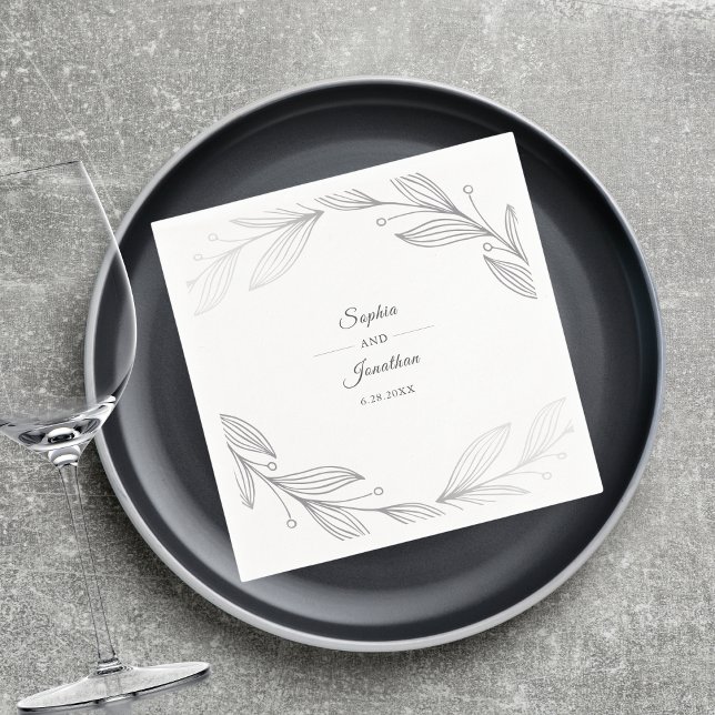 Serviette En Papier Mariage personnalisé botanique moderne élégant arg (Créateur téléchargé)