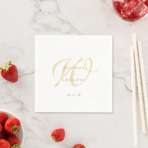 Serviette En Papier Mariage Personnalisé Cocktail Monogrammé Or