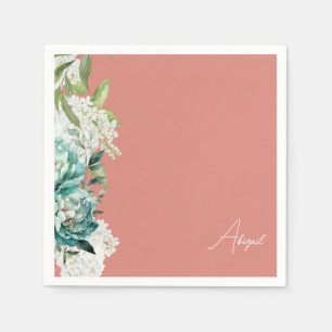 Serviette En Papier Mariage personnalisé Corail & Sarcelle