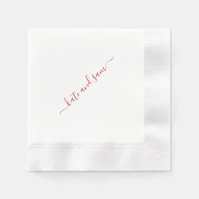 Serviette En Papier Mariage personnalisé de script Red Swash (Devant)