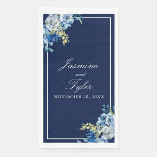 Serviette En Papier Mariage personnalisé élégant à fleurs bleues marin
