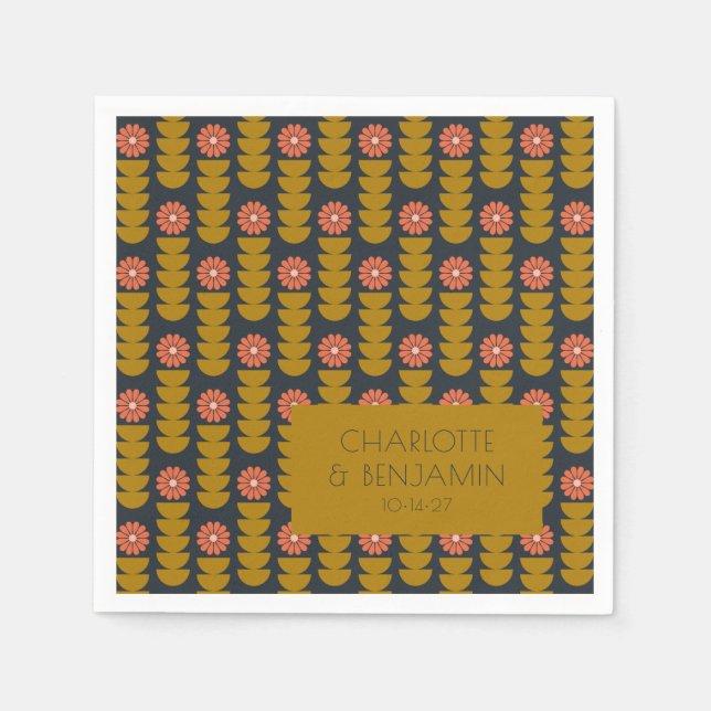 Serviette En Papier Mariage personnalisé floral rétro années 70 Groovy (Devant)