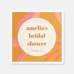 Serviette En Papier Mariage personnalisé jaune orange rose marbre