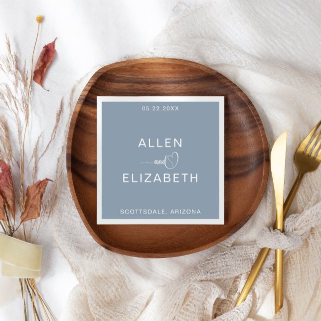 Serviette En Papier Mariage personnalisé moderne Dusty Blue élégant (Créateur téléchargé)