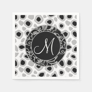Serviette En Papier Mariage personnalisé Monogramme noir blanc gris