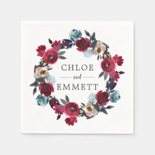 Serviette En Papier Mariage personnalisé rouge rose de Bourgogne