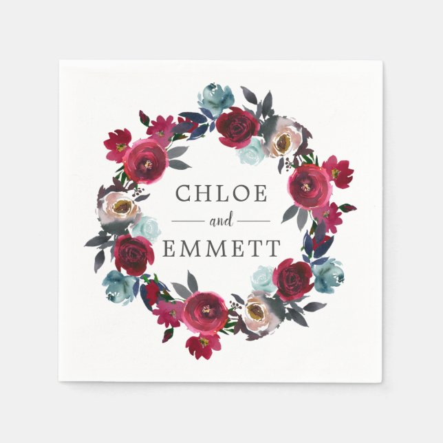 Serviette En Papier Mariage personnalisé rouge rose de Bourgogne (Devant)
