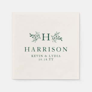 Serviette En Papier Mariage personnalisé rustique monogramme vert fonc
