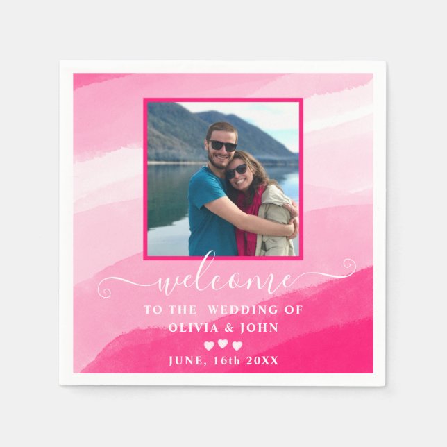 Serviette En Papier Mariage photo couleur rose moderne (Devant)