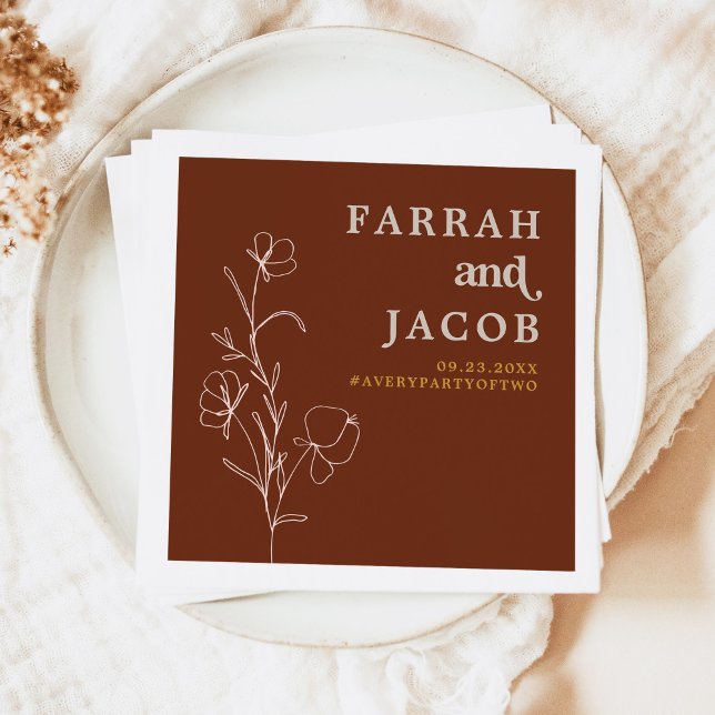 Serviette En Papier MARIAGE photo FARRAH Retro 70's Rust Floral Arch (Créateur téléchargé)