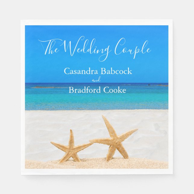 Serviette En Papier Mariage plage 2 Starfish en Mariage de sable (Devant)