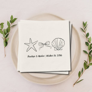 Serviette En Papier Mariage Plage Formel Faveur Seashell & Bow Napkins
