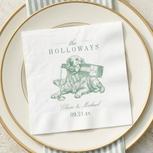 Serviette En Papier Mariage Preppy Vert Sauge Retriever Dore