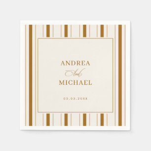 Serviette En Papier Mariage rayé marron vintage et crème ivoire