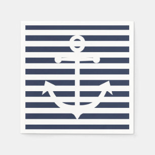 Serviette En Papier Mariage Rayures Bleues Et Blanches Ancre Nautique