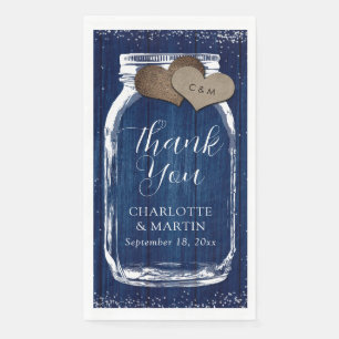 Serviette En Papier Mariage Remerciement Bois Rustique Pot Mason Bleu
