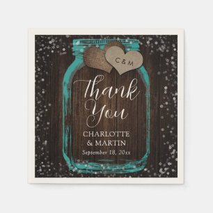Serviette En Papier Mariage Remerciement Bois Rustique Pot Mason Teint