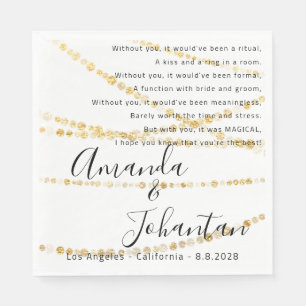 Serviette En Papier Mariage Remercier Poème Lumières Or Confetti Simpl