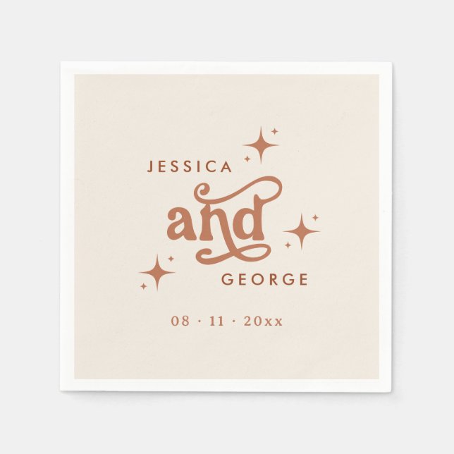 Serviette En Papier Mariage rétro, Terracotta Boho (Devant)